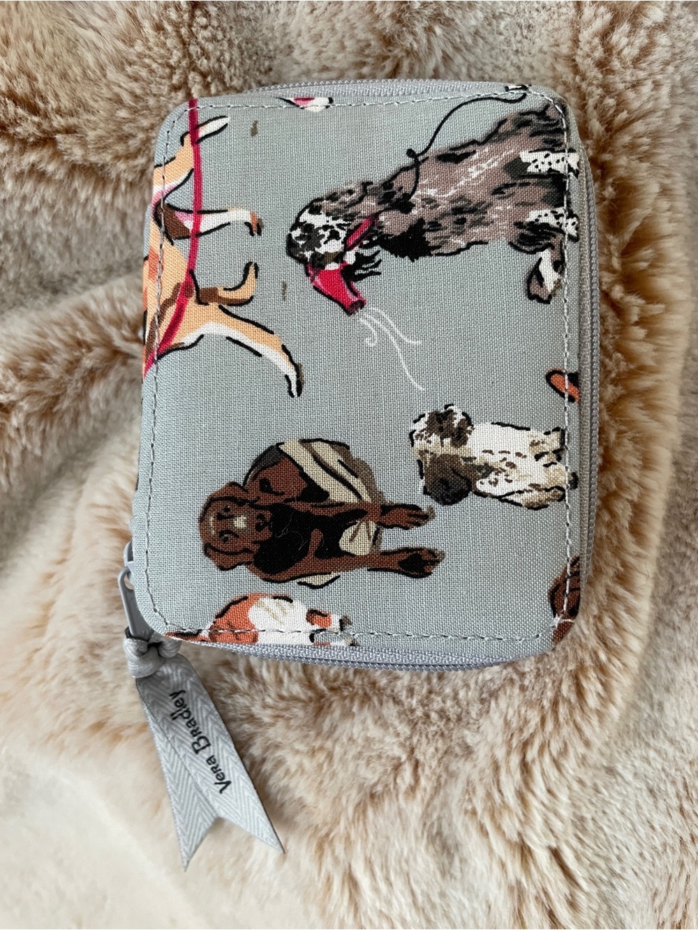 Vera Bradley Gray Dog Print Zippered Pill Case.